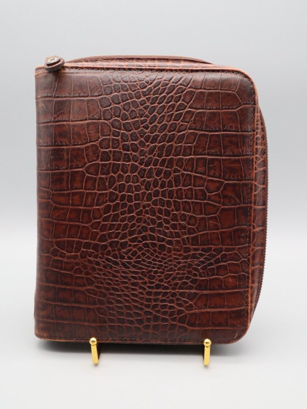 Vtg '90s Franklin Covey Profiler Planner Binder Full Grain Croc Embossed Leather